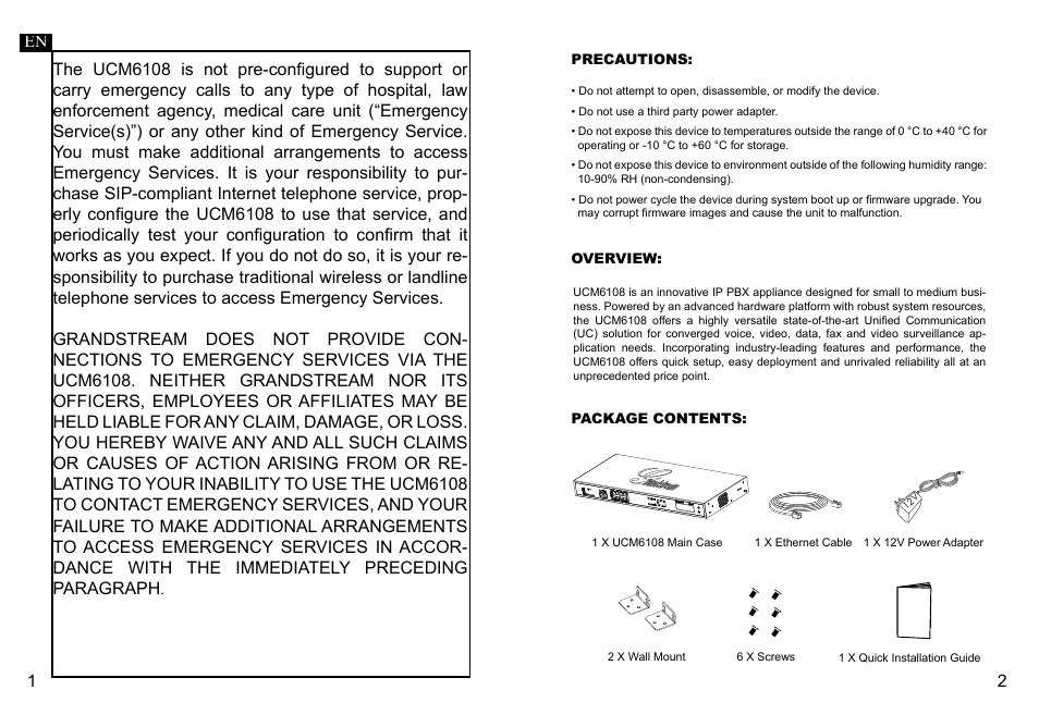 Grandstream UCM6108 Quick Installation Guide User Manual | Page 3 / 16