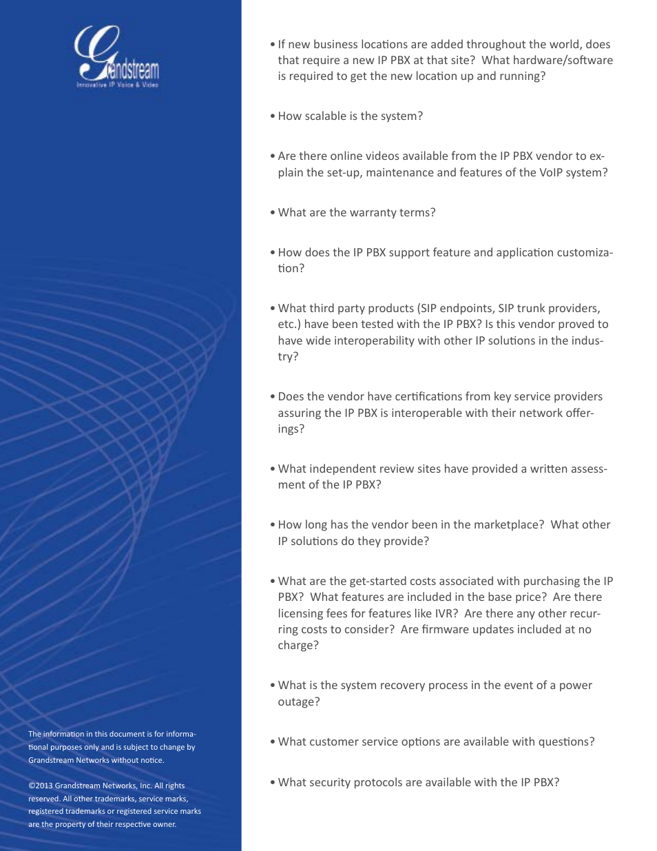 Grandstream UCM6100 series IP PBX Buyer's Guide User Manual | Page 15 / 15