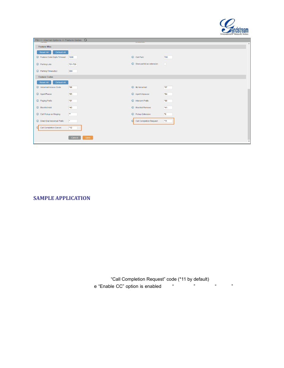 Sample application, Figure 6: call completion feature code | Grandstream UCM6100 Busy Camp-on Guide User Manual | Page 10 / 11