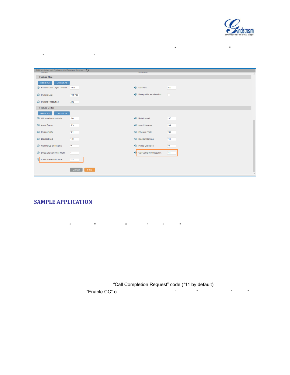 Sample application, Figure 2: call completion feature code | Grandstream UCM6100 Busy Camp-on Guide User Manual | Page 5 / 11