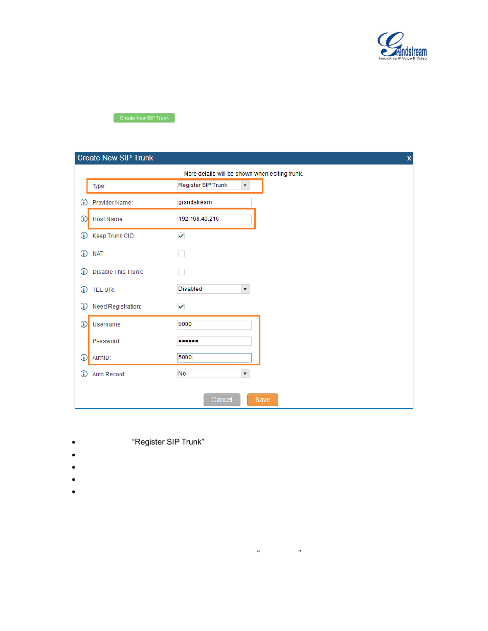 Figure 4: create sip register trunk | Grandstream UCM6100 Busy Camp-on Guide User Manual | Page 8 / 11