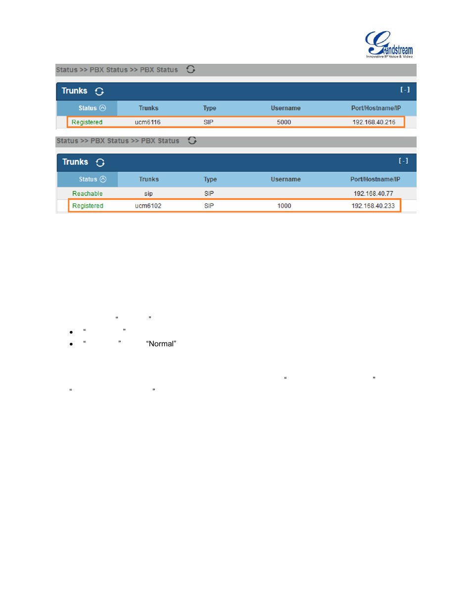 Figure 5: sip register trunk status | Grandstream UCM6100 Busy Camp-on Guide User Manual | Page 9 / 11