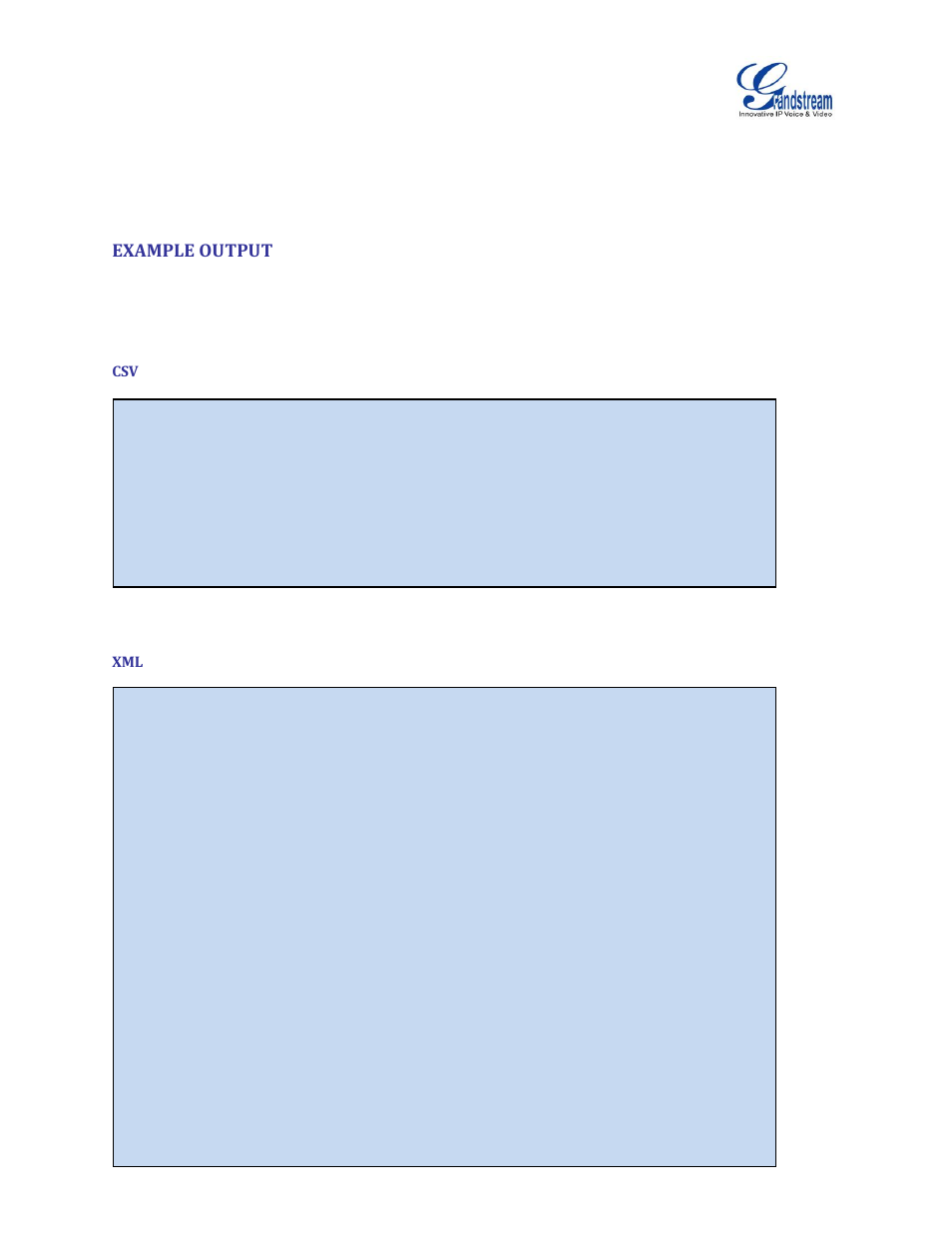 Example output | Grandstream UCM6100 Series IP PBX Appliance CDR API Guide User Manual | Page 14 / 18