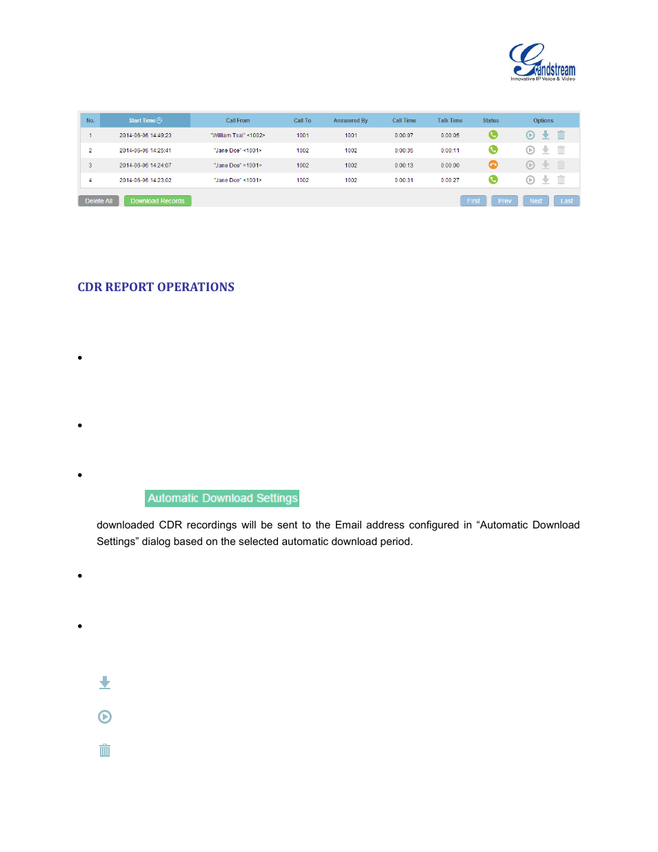 Cdr report operations, Figure 2: cdr report | Grandstream UCM6100 Series IP PBX Appliance CDR API Guide User Manual | Page 6 / 18