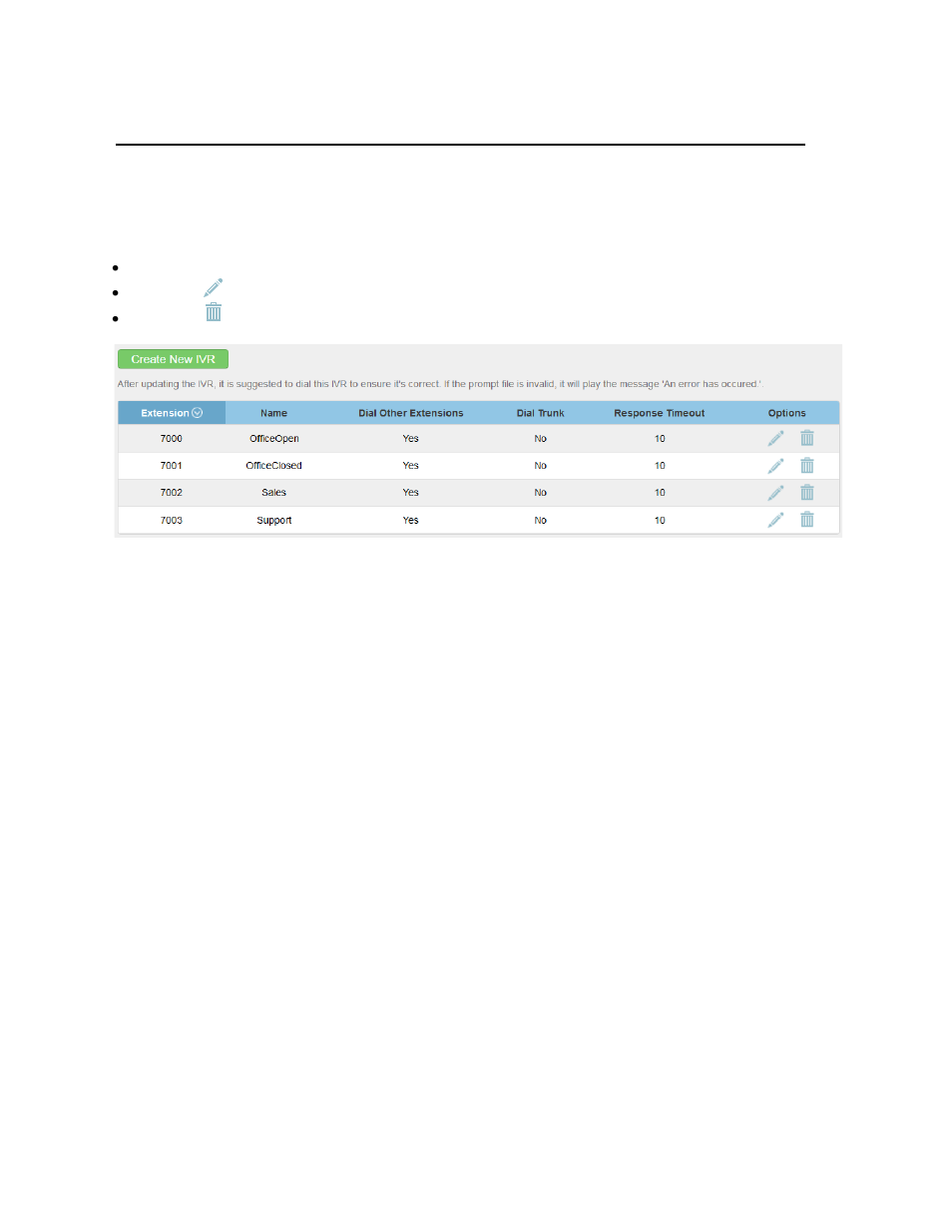Configure ivr, Create new ivr, Figure 18: ivr – manage ivr | Grandstream UCM6100 series Initial Setup Guide User Manual | Page 14 / 21