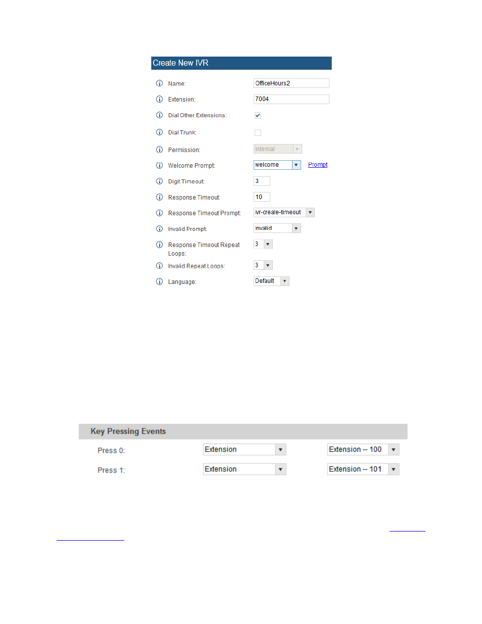 Figure 19: ivr – create new ivr, Figure 20: ivr – key pressing events | Grandstream UCM6100 series Initial Setup Guide User Manual | Page 15 / 21