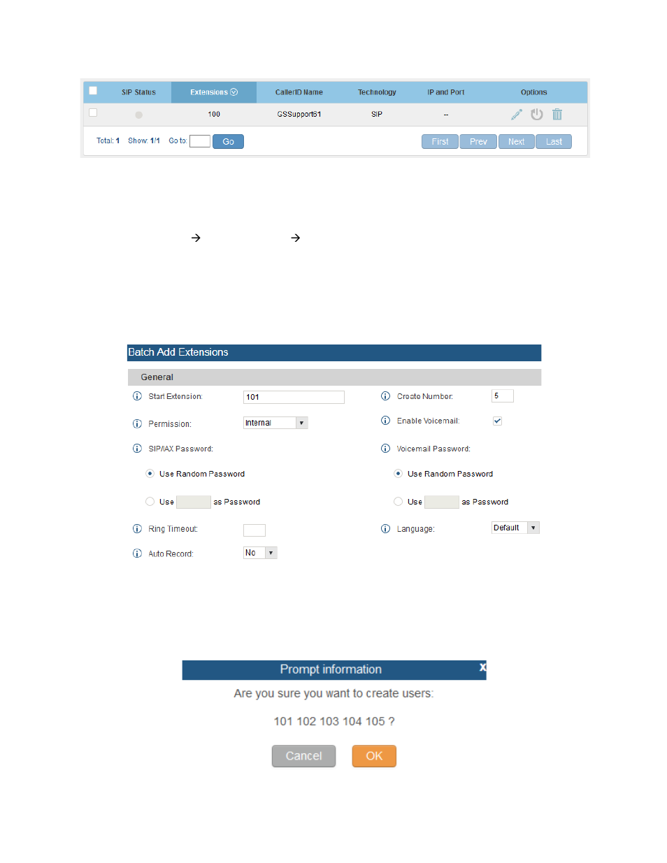 Steps on adding batch of users, Figure 8: create user extension – batch add user | Grandstream UCM6100 series Initial Setup Guide User Manual | Page 8 / 21