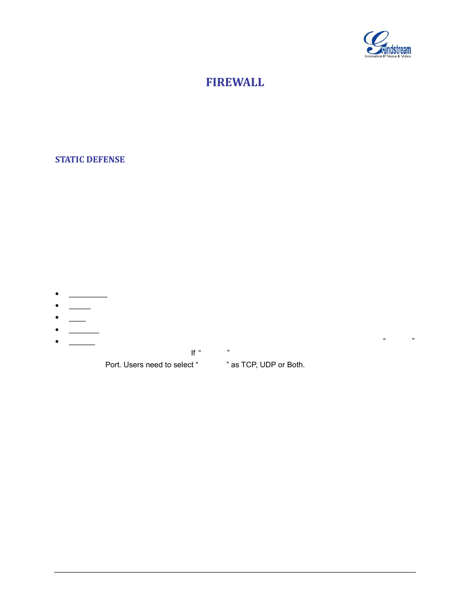 Firewall, Static defense | Grandstream UCM6100 Security Manual User Manual | Page 17 / 24
