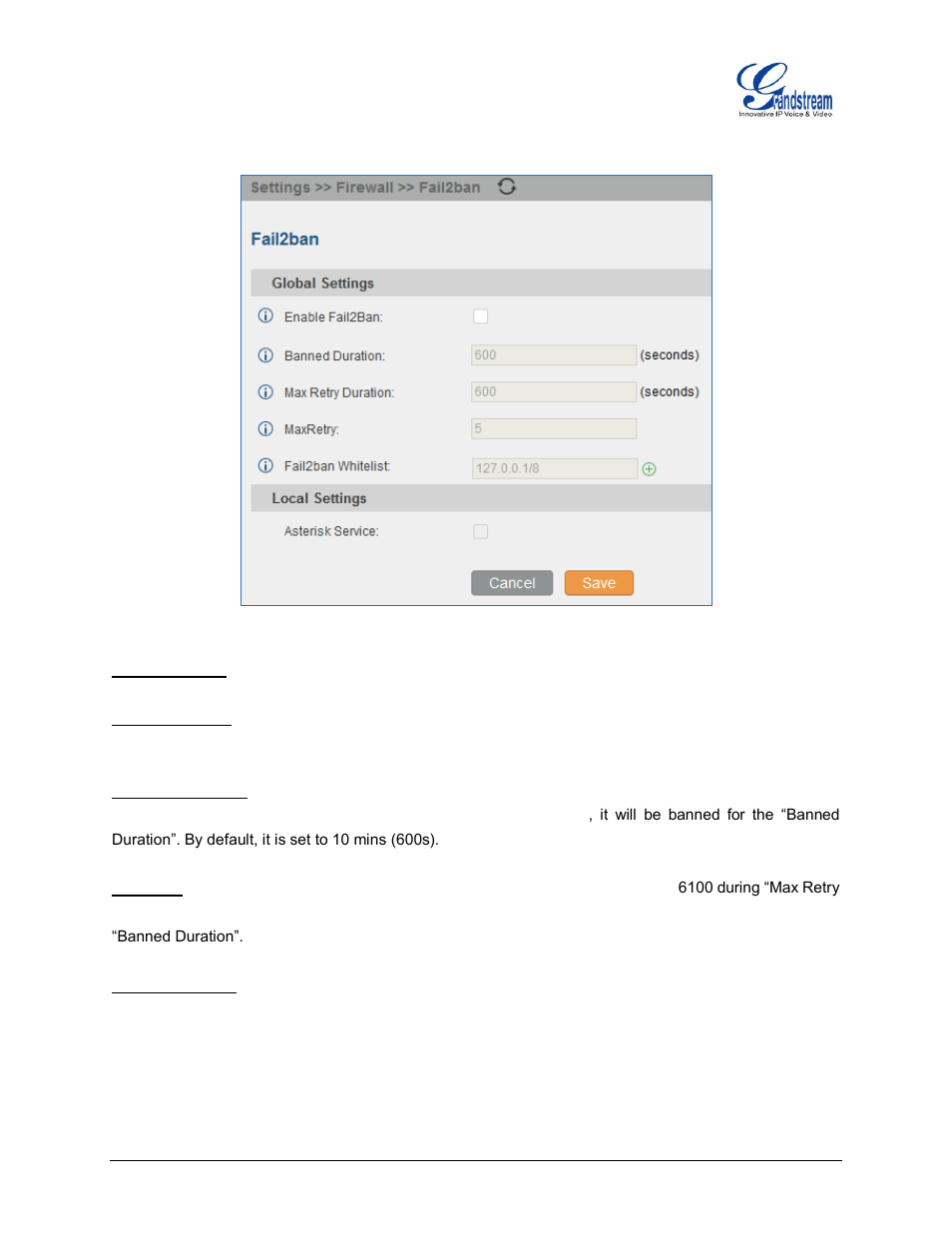 Figure 16: fail2ban default configuration | Grandstream UCM6100 Security Manual User Manual | Page 22 / 24