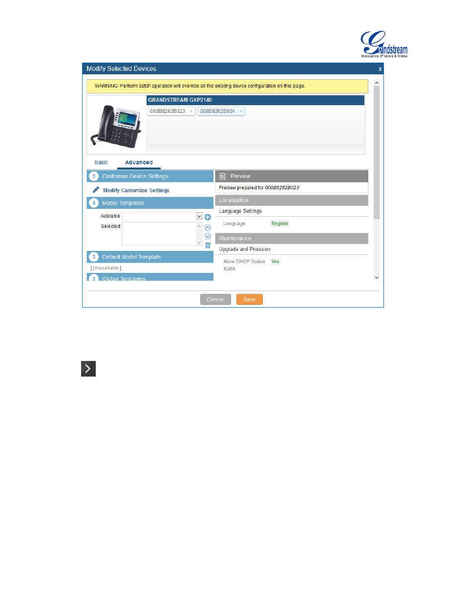 Figure 67: modify selected devices--same model | Grandstream UCM6510 User Manual User Manual | Page 105 / 314