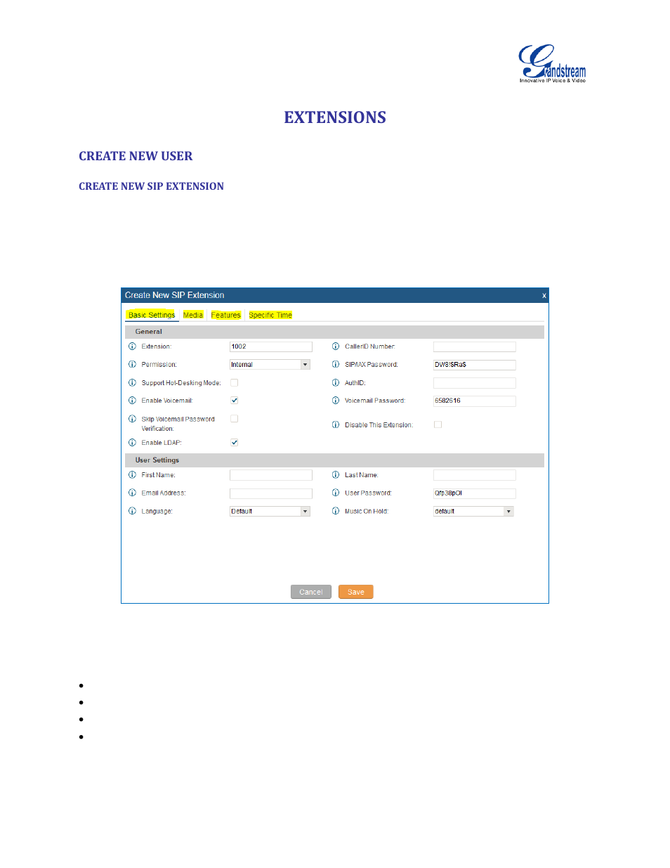 Extensions, Create new user, Create new sip extension | Figure 74: create new device | Grandstream UCM6510 User Manual User Manual | Page 112 / 314