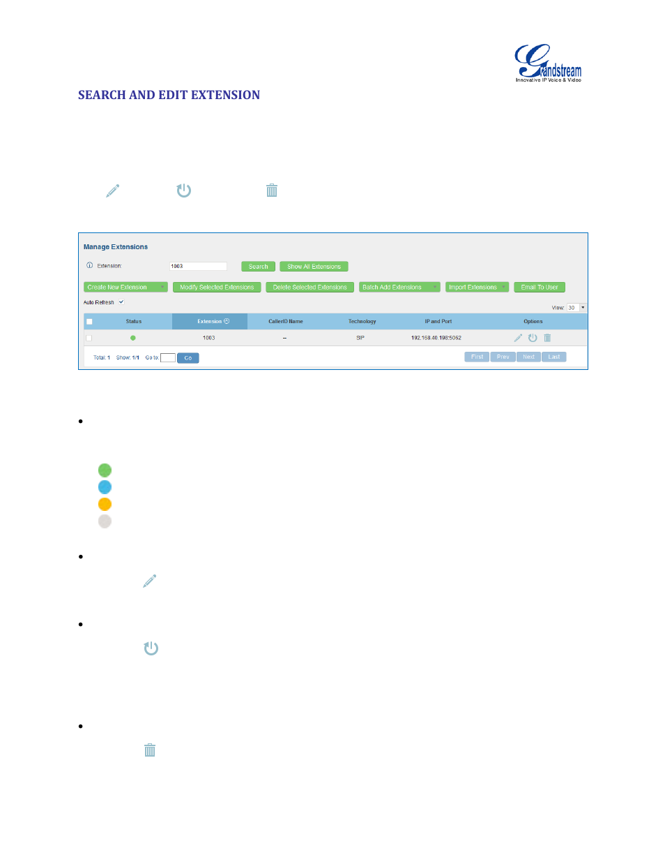 Search and edit extension, Figure 75: manage extensions | Grandstream UCM6510 User Manual User Manual | Page 133 / 314