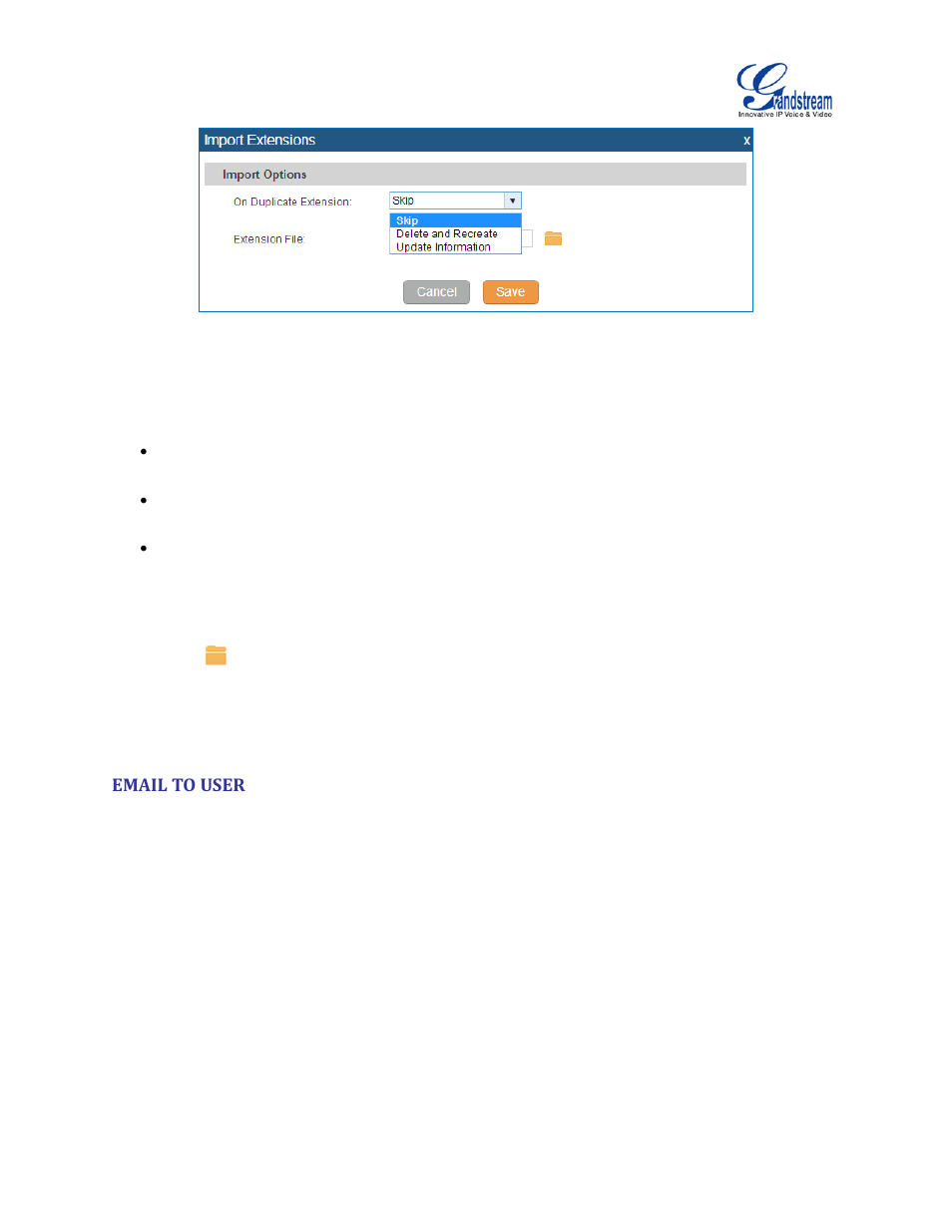 Email to user, Figure 77: export extensions | Grandstream UCM6510 User Manual User Manual | Page 135 / 314