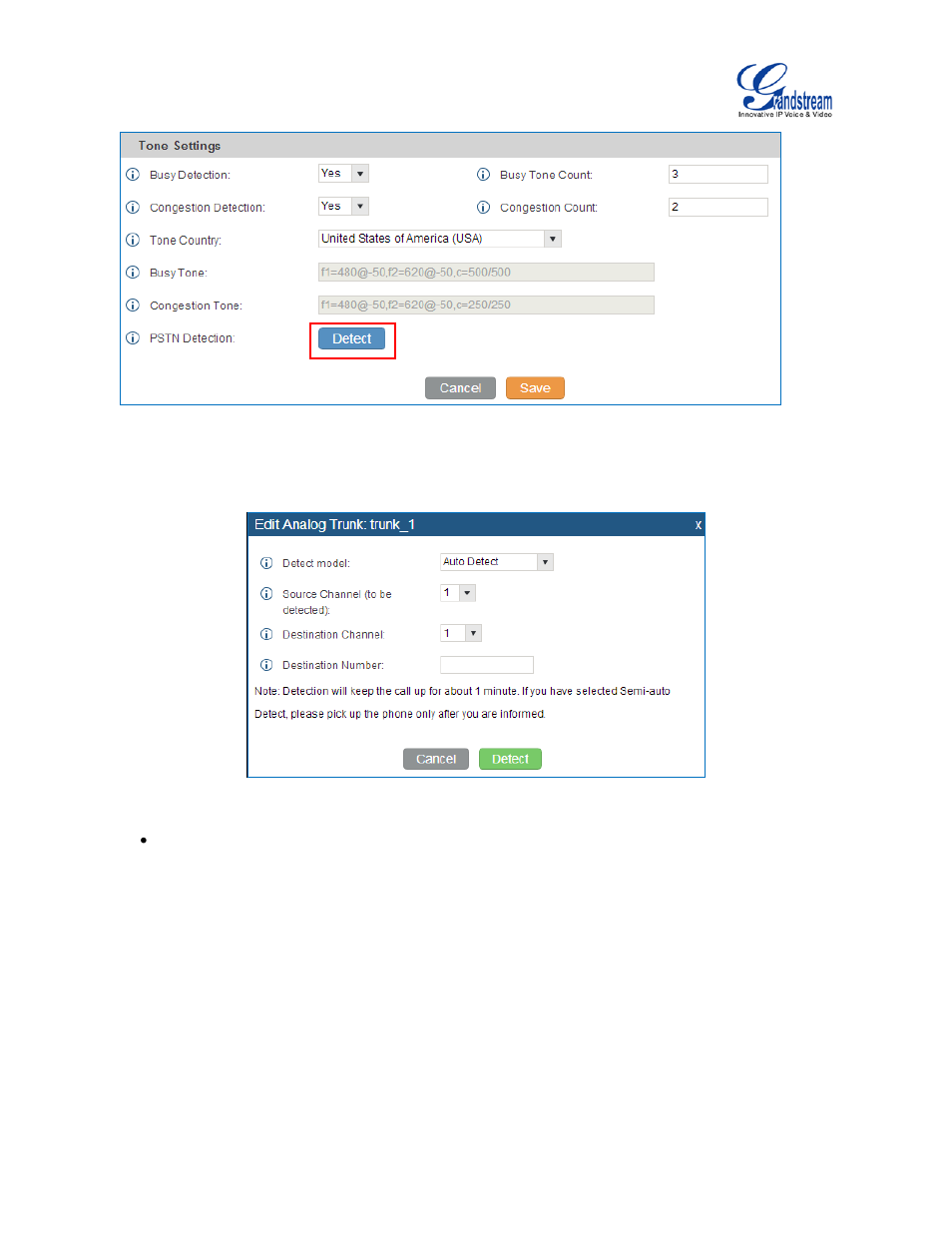 Figure 81: ucm6510 fxo tone settings, Figure 82: ucm6510 pstn detection | Grandstream UCM6510 User Manual User Manual | Page 142 / 314