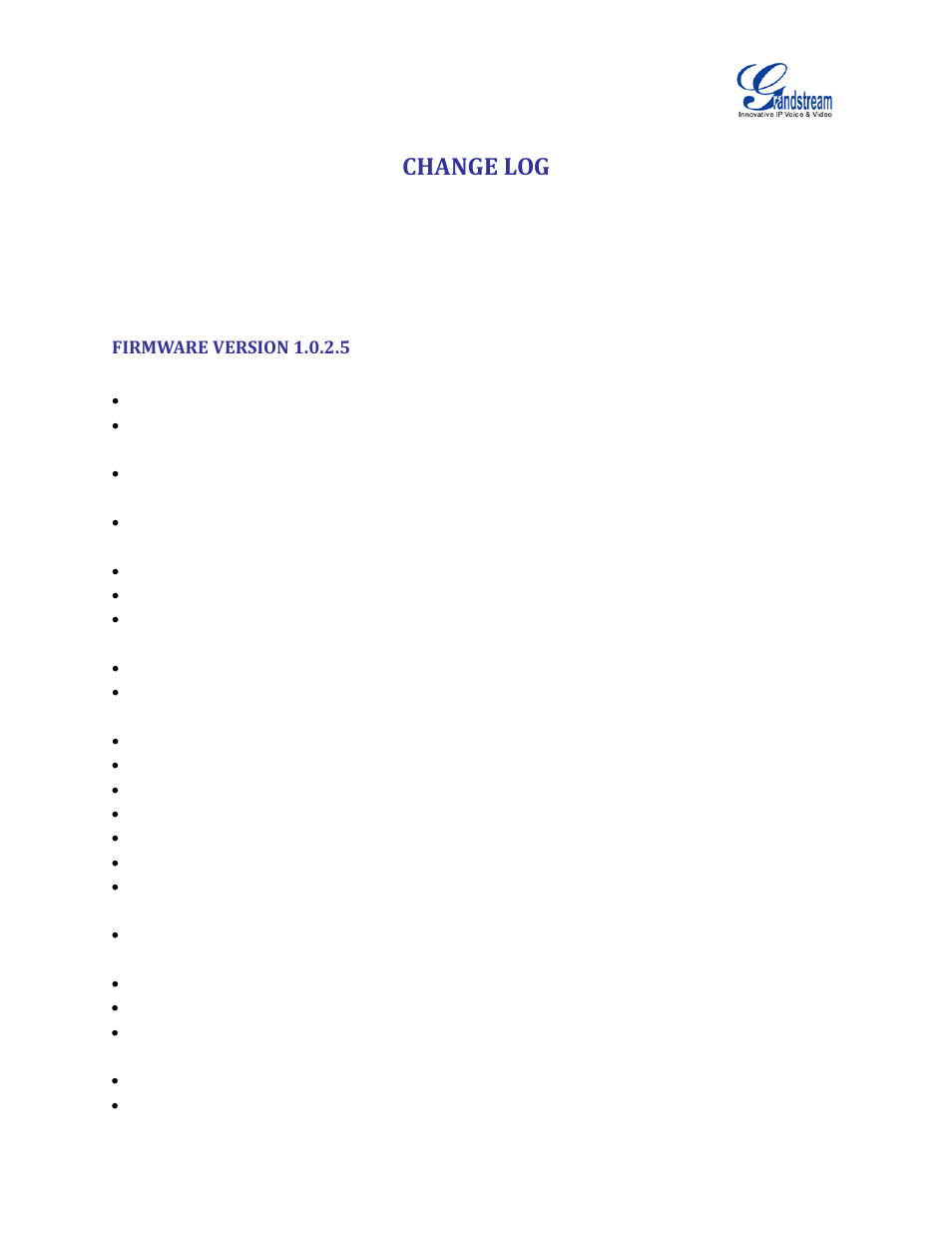 Change log, Firmware version 1.0.2.5 | Grandstream UCM6510 User Manual User Manual | Page 17 / 314