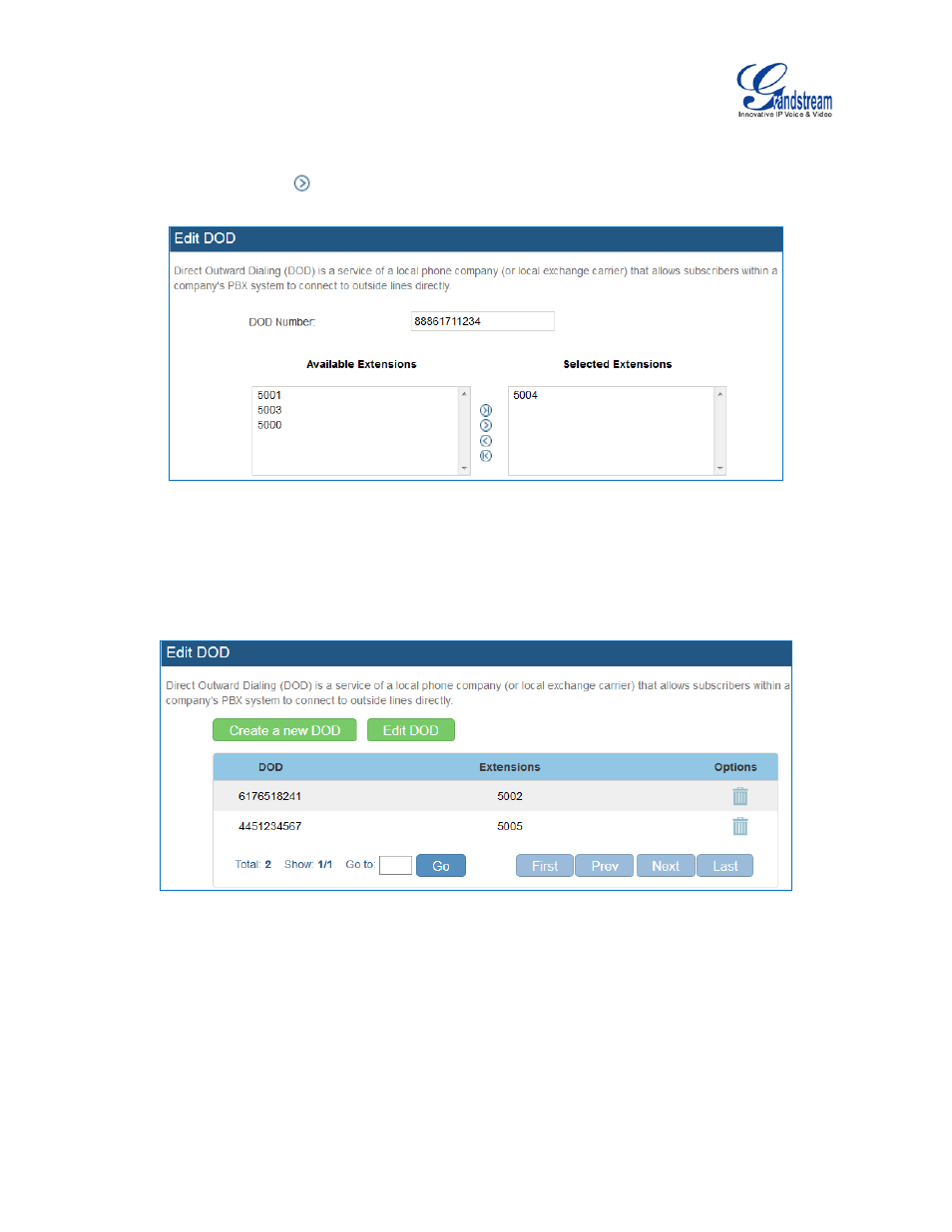 Figure 91: dod extension selection, Figure 92: edit dod | Grandstream UCM6510 User Manual User Manual | Page 175 / 314