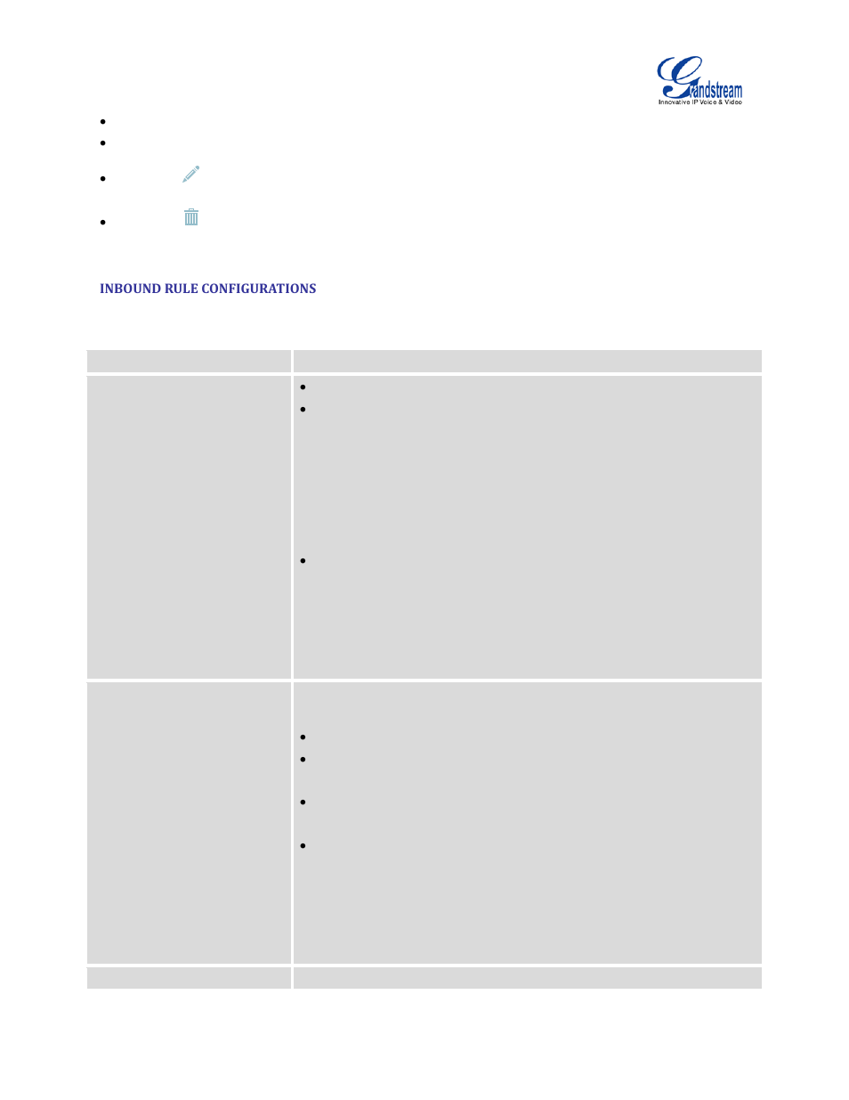 Inbound rule configurations, Table 64: inbound rule configuration parameters, Table 64: inbound rule configuration | Parameters, Table 64: inbound rule, Configuration parameters | Grandstream UCM6510 User Manual User Manual | Page 183 / 314