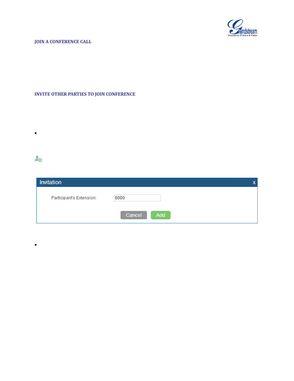 Join a conference call, Invite other parties to join conference, Figure 100: conference invitation from web gui | Grandstream UCM6510 User Manual User Manual | Page 190 / 314