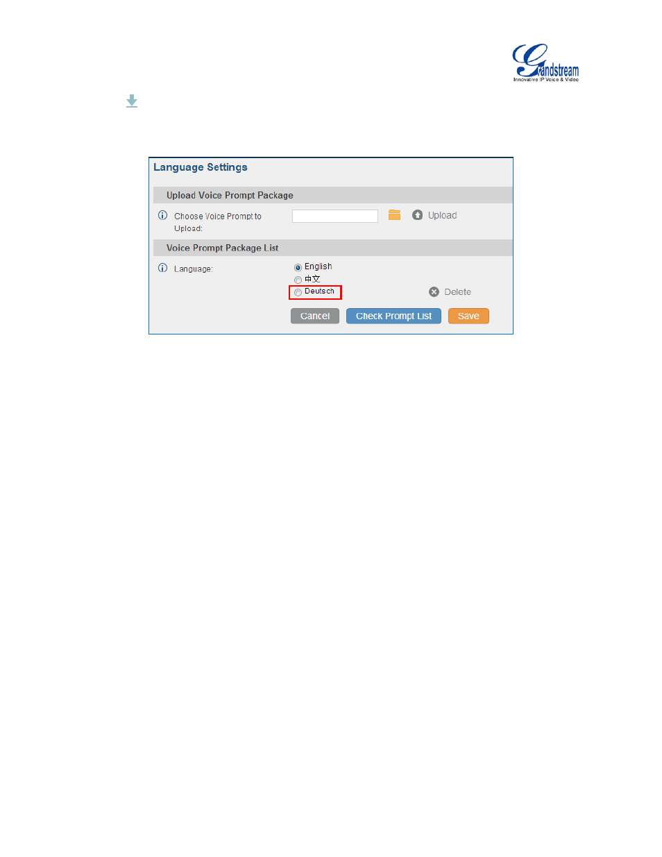 Figure 107: new voice prompt language added | Grandstream UCM6510 User Manual User Manual | Page 200 / 314