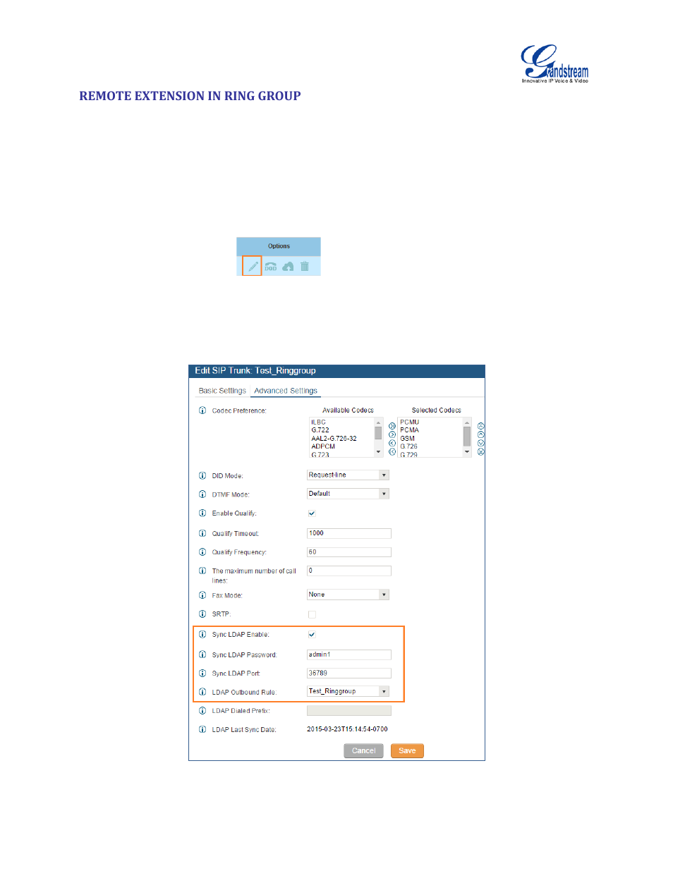 Remote extension in ring group, Figure 112: sync ldap server option, Remote extension in ring | Group | Grandstream UCM6510 User Manual User Manual | Page 210 / 314