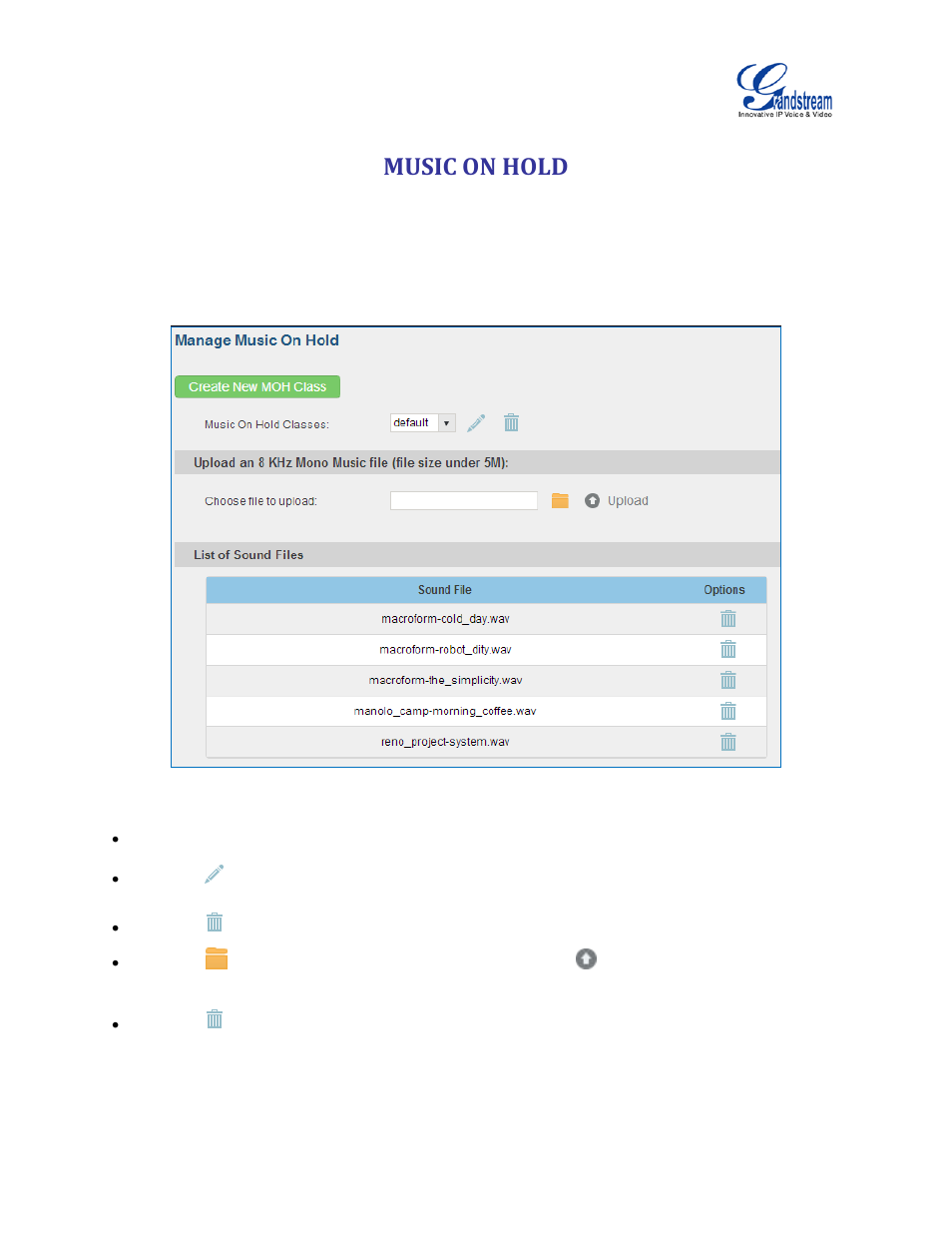 Music on hold, Figure 123: music on hold default class | Grandstream UCM6510 User Manual User Manual | Page 222 / 314