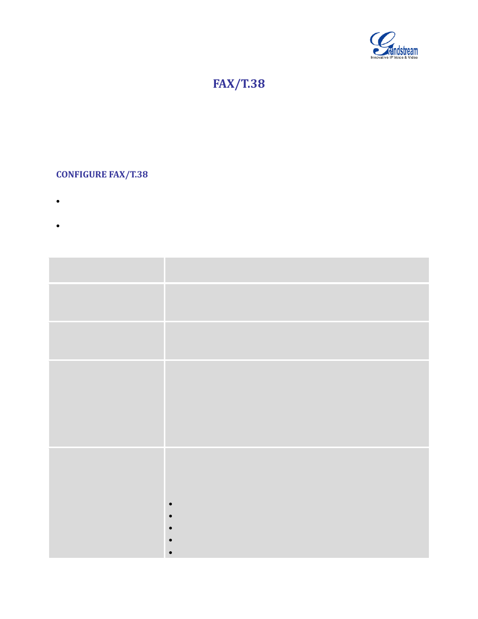 Fax/t.38, Configure fax/t.38, Table 75: fax/t.38 settings | Grandstream UCM6510 User Manual User Manual | Page 224 / 314