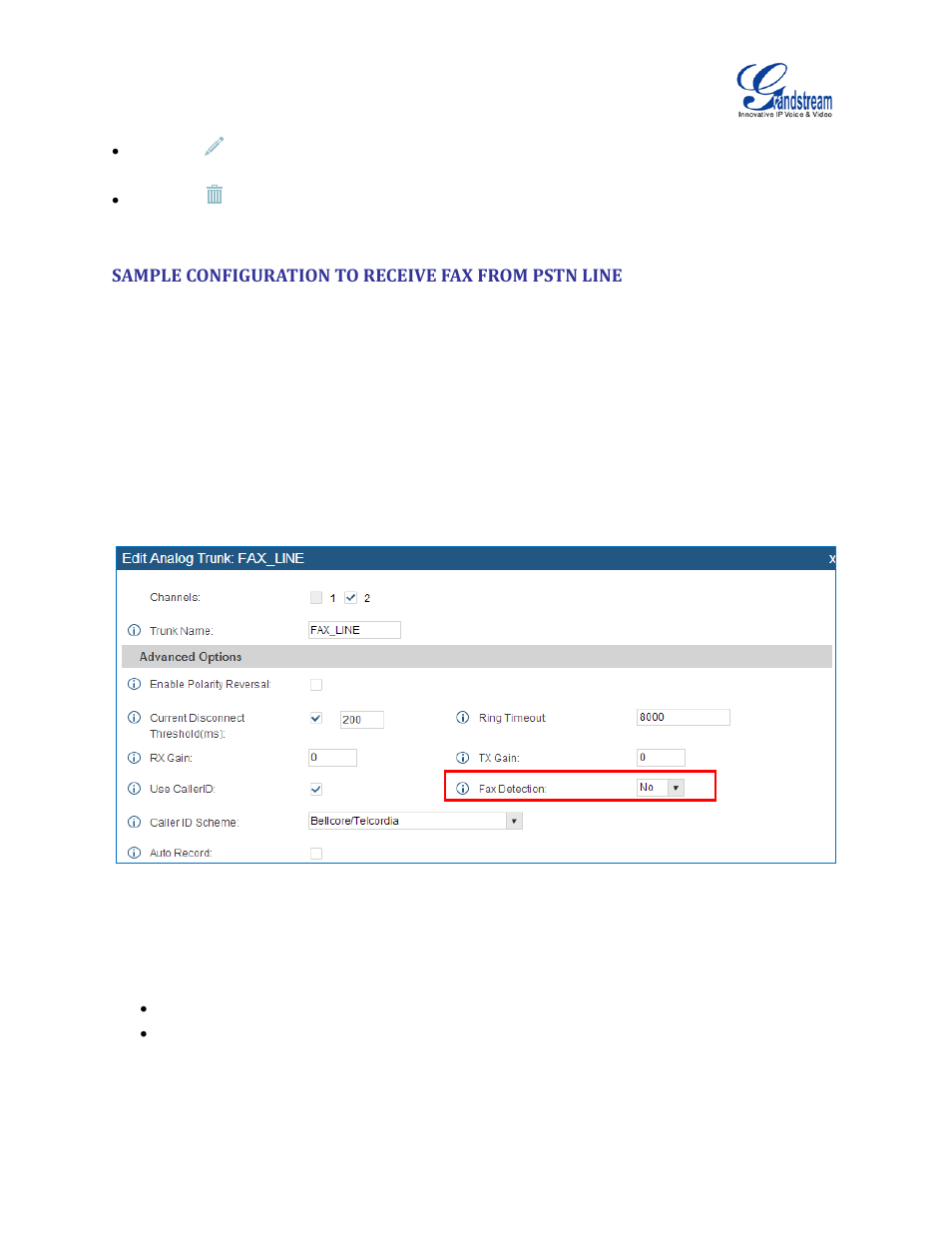 Sample configuration to receive fax from pstn line | Grandstream UCM6510 User Manual User Manual | Page 225 / 314