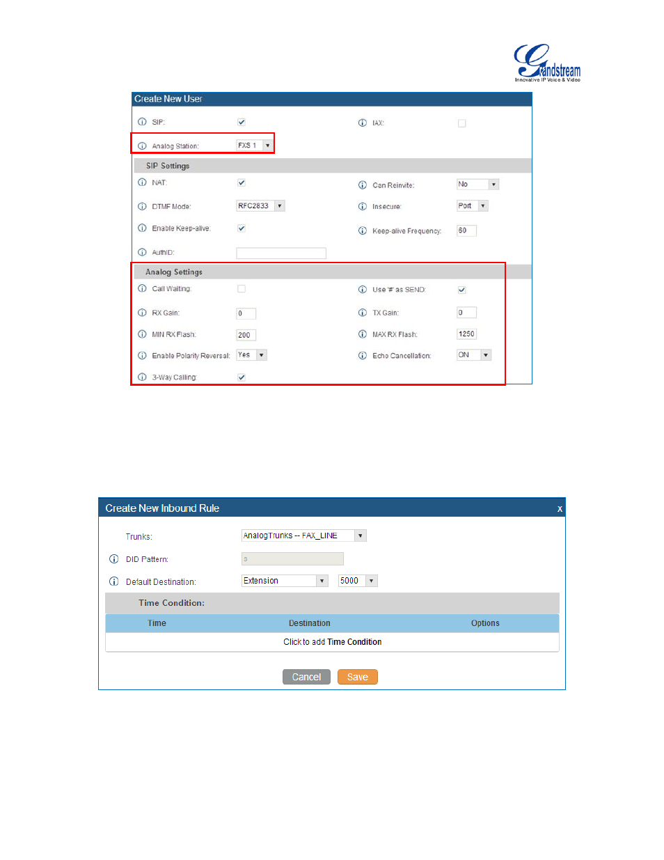 Figure 125: configure extension for fax machine, Figure 126: configure inbound rule for fax | Grandstream UCM6510 User Manual User Manual | Page 226 / 314