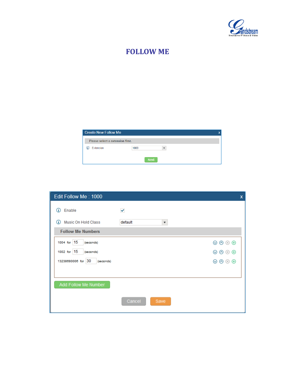 Follow me, Figure 129: create follow me, Figure 130: edit follow me | Grandstream UCM6510 User Manual User Manual | Page 230 / 314