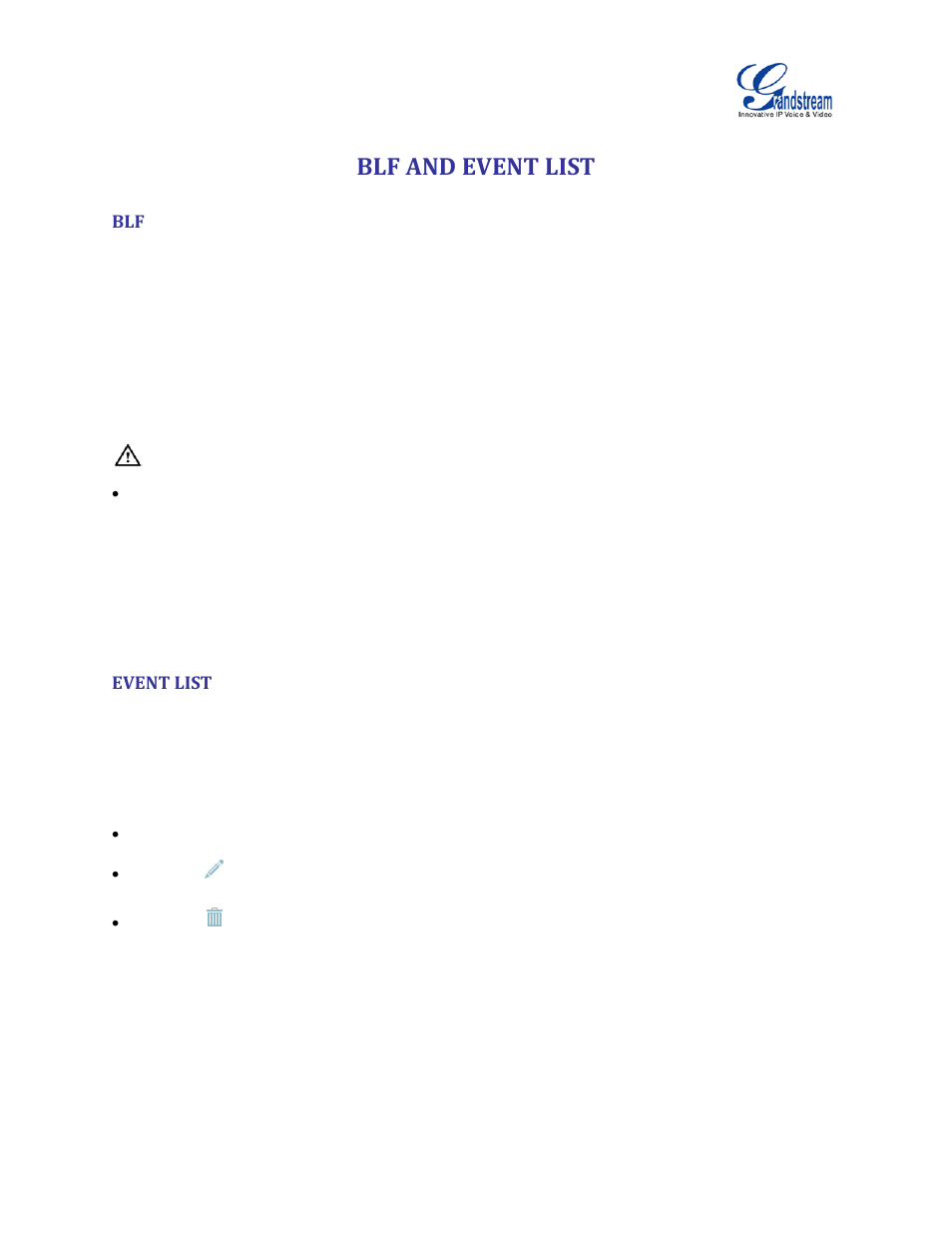 Blf and event list, Event list | Grandstream UCM6510 User Manual User Manual | Page 238 / 314