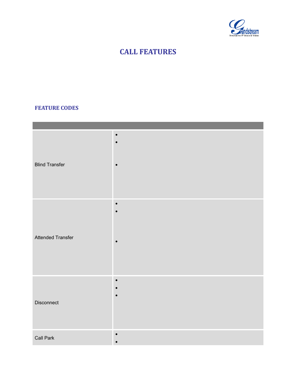 Call features, Feature codes, Table 81: ucm6510 feature codes | Grandstream UCM6510 User Manual User Manual | Page 250 / 314