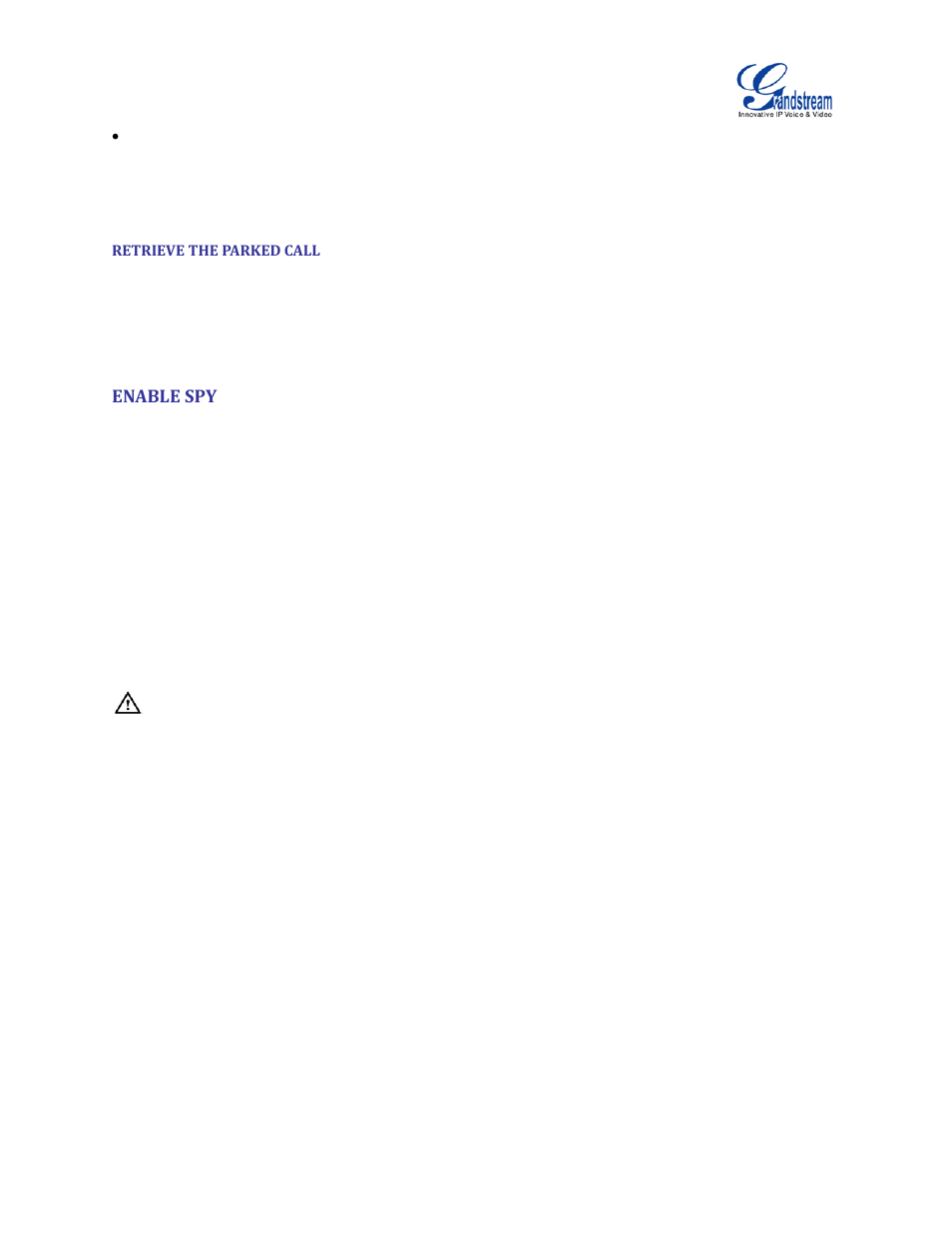 Retrieve the parked call, Enable spy | Grandstream UCM6510 User Manual User Manual | Page 255 / 314