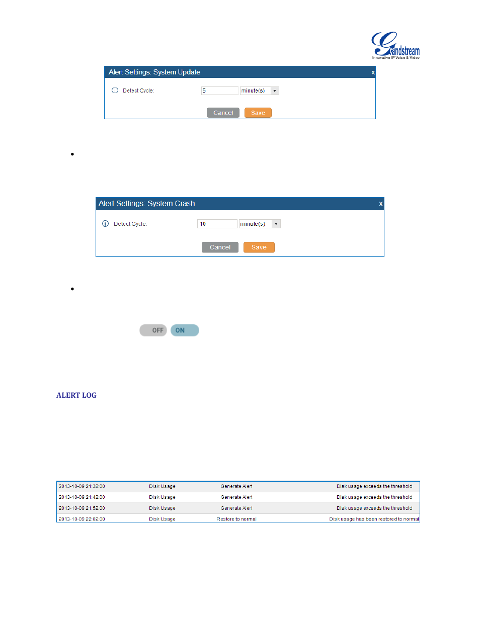 Alert log, Figure 159: system events->alert log | Grandstream UCM6510 User Manual User Manual | Page 283 / 314