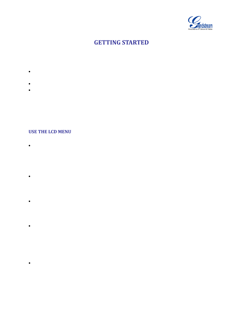 Getting started, Use the lcd menu | Grandstream UCM6510 User Manual User Manual | Page 30 / 314