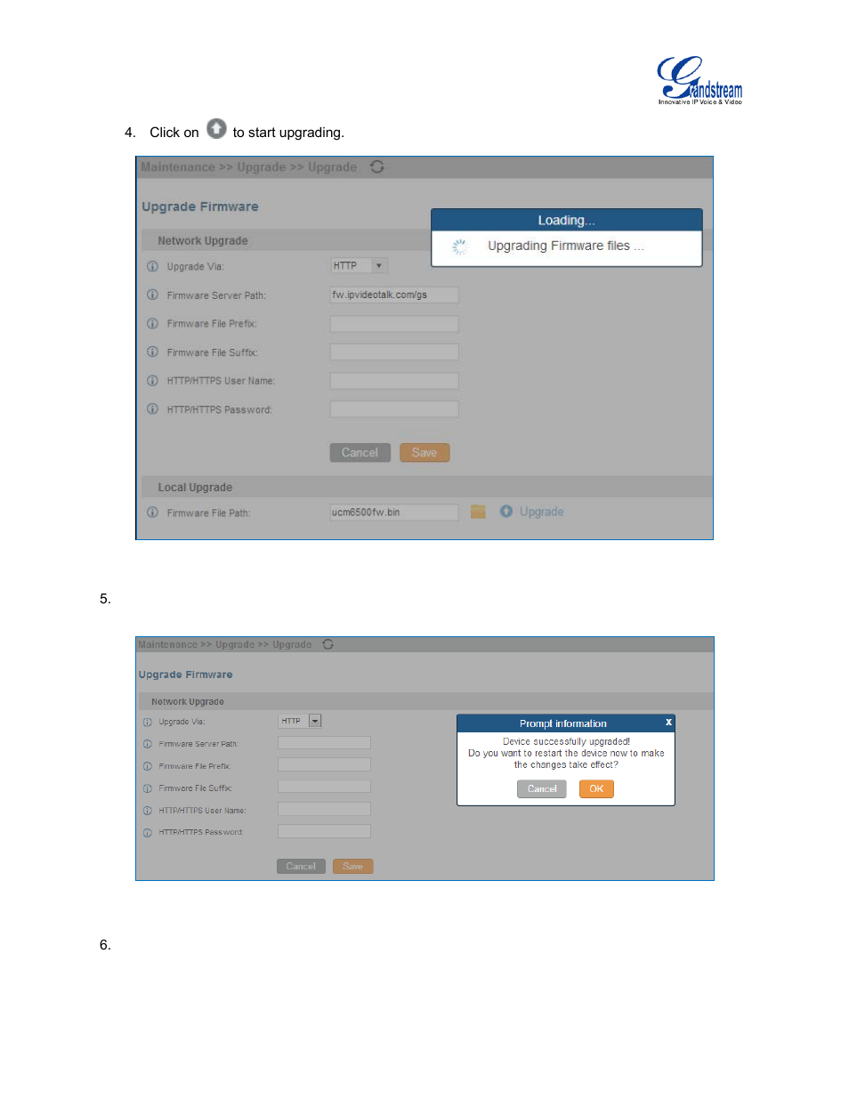 Figure 173: upgrading firmware files, Figure 174: reboot ucm6510 | Grandstream UCM6510 User Manual User Manual | Page 300 / 314