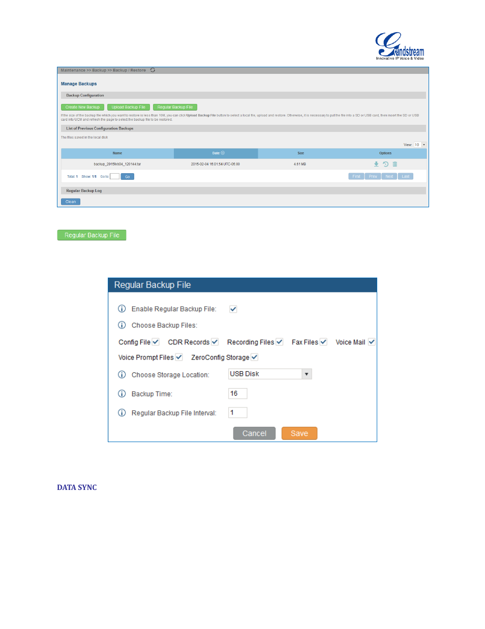 Data sync, Figure 176: backup / restore, Figure 177: local backup | Grandstream UCM6510 User Manual User Manual | Page 303 / 314