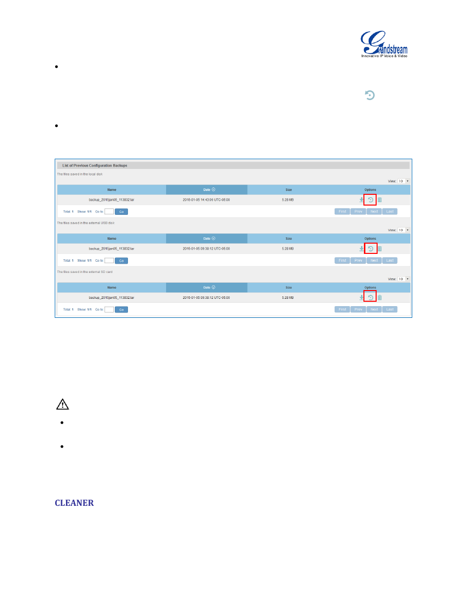 Cleaner, Figure 179: restore ucm6510 from backup file | Grandstream UCM6510 User Manual User Manual | Page 305 / 314