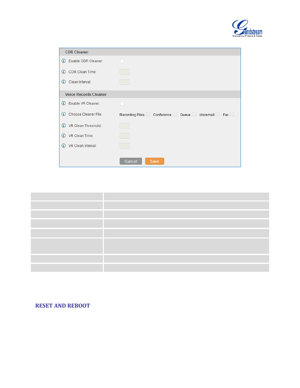 Reset and reboot, Table 109: cleaner configuration, Figure 180: cleaner | Grandstream UCM6510 User Manual User Manual | Page 306 / 314