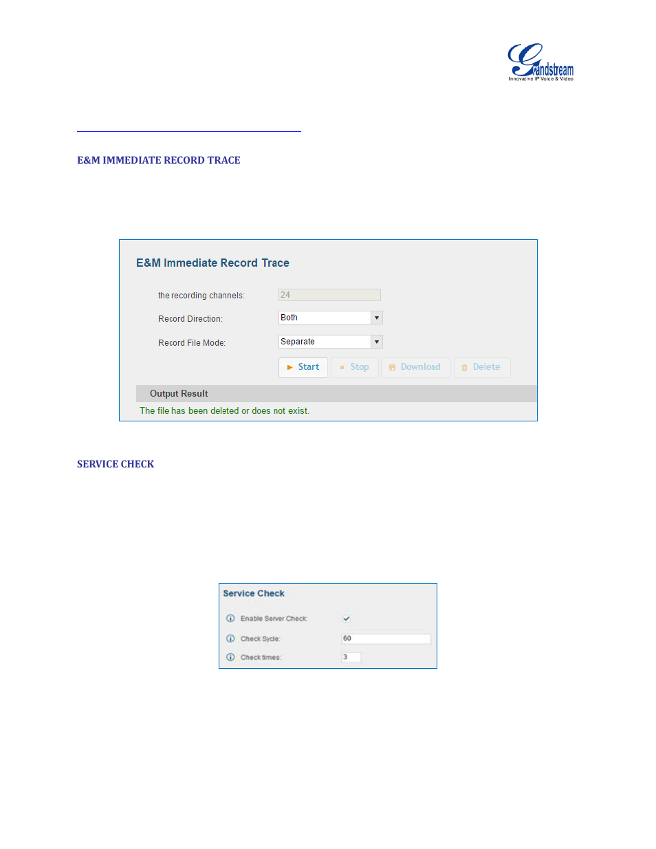 E&m immediate record trace, Service check, Figure 186: e&m immediate record trace | Figure 187: service check | Grandstream UCM6510 User Manual User Manual | Page 311 / 314