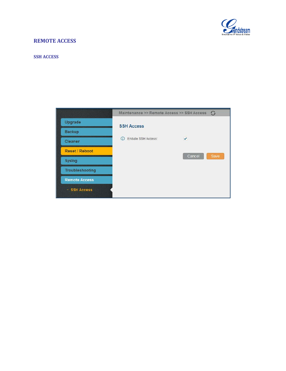 Remote access, Ssh access, Figure 188: ssh access | Grandstream UCM6510 User Manual User Manual | Page 312 / 314