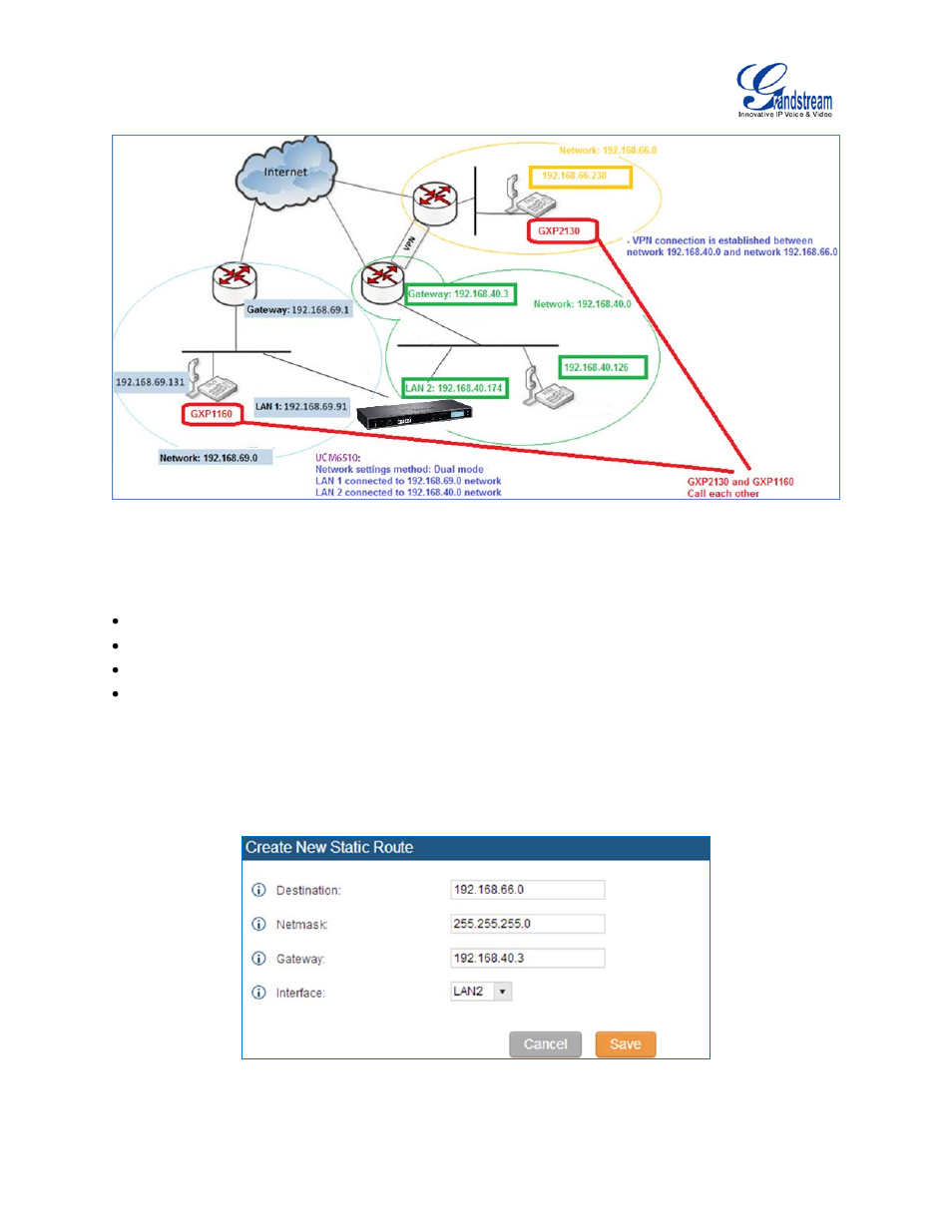 Figure 22: ucm6510 static route sample, Figure 23: ucm6510 static route configuration | Grandstream UCM6510 User Manual User Manual | Page 53 / 314