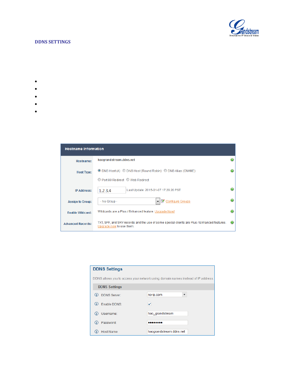 Ddns settings, Figure 26: register domain name on noip.com, Figure 27: ucm6510 ddns setting | Grandstream UCM6510 User Manual User Manual | Page 56 / 314