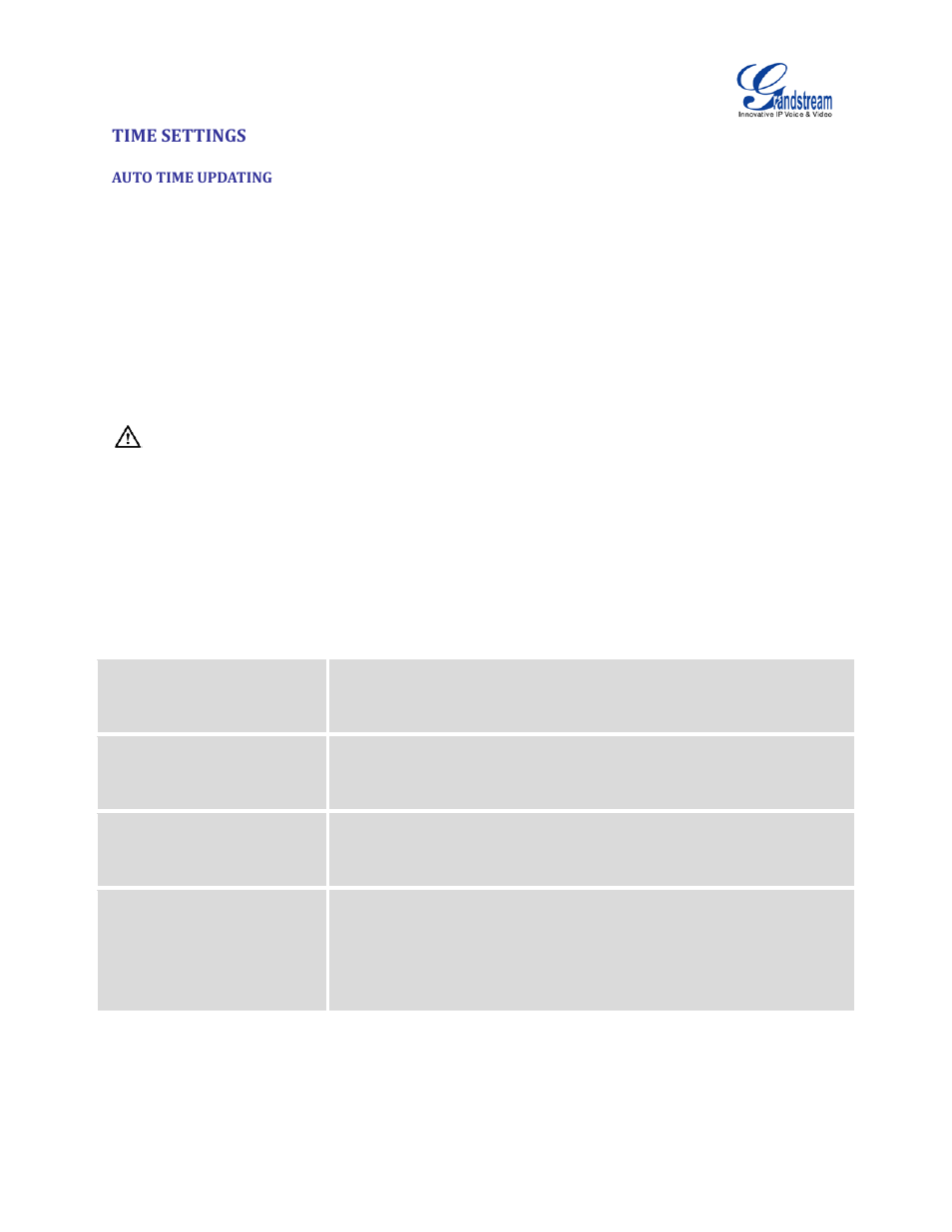 Time settings, Auto time updating, Table 19: auto time updating | Grandstream UCM6510 User Manual User Manual | Page 72 / 314