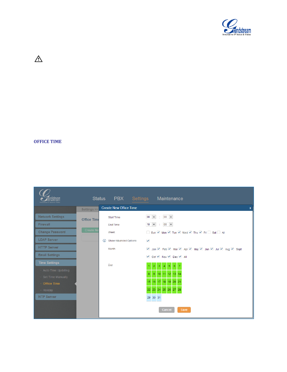 Office time, Figure 45: create new office time | Grandstream UCM6510 User Manual User Manual | Page 74 / 314