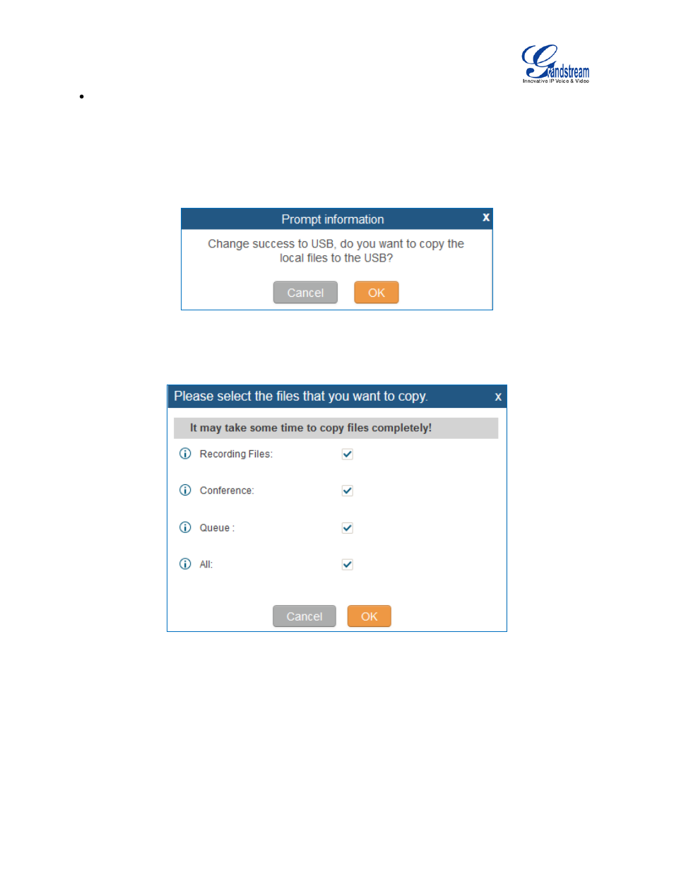 Figure 50: recordings storage prompt information, Figure 51: recording storage category | Grandstream UCM6510 User Manual User Manual | Page 79 / 314