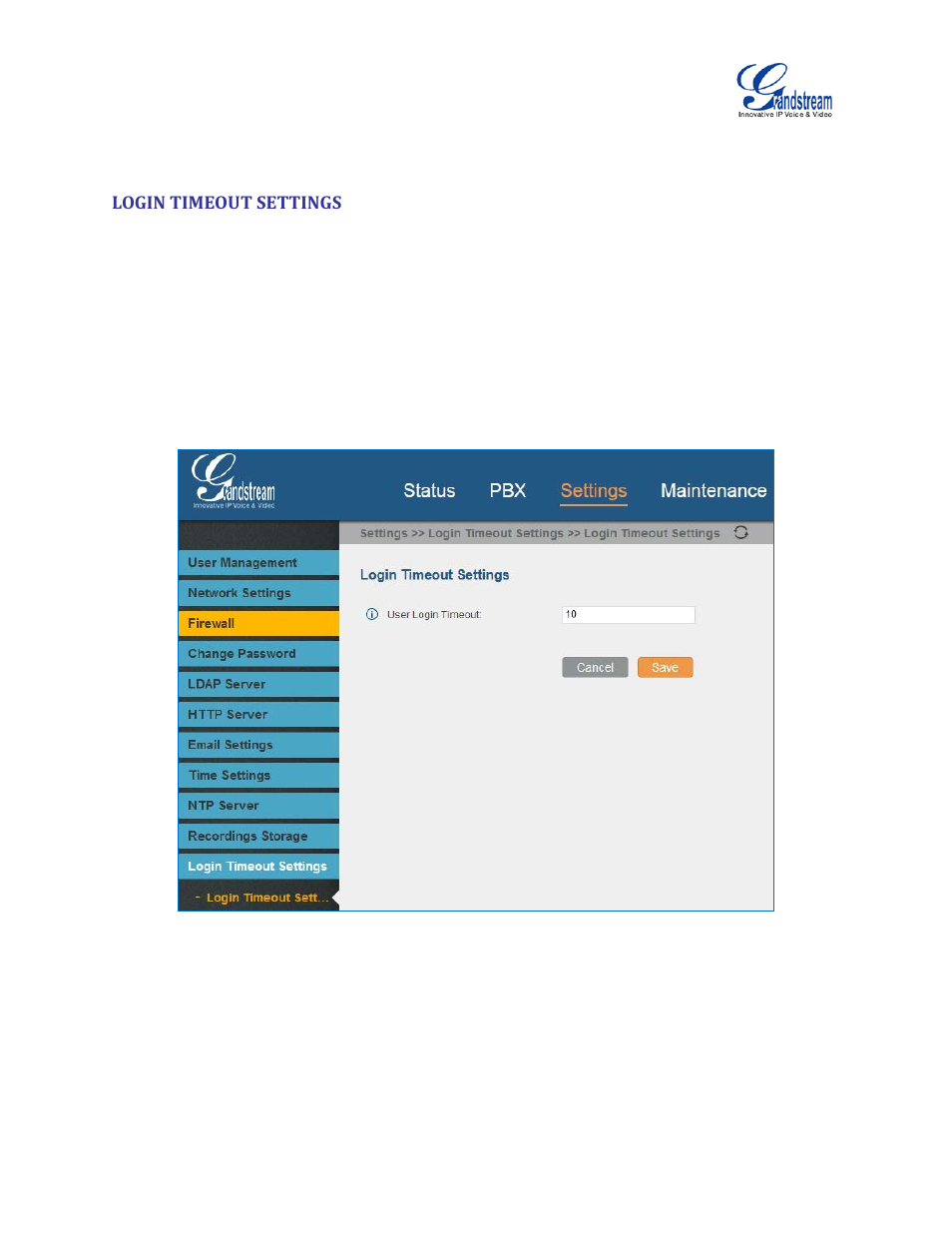 Login timeout settings, Figure 52: login timeout settings | Grandstream UCM6510 User Manual User Manual | Page 80 / 314