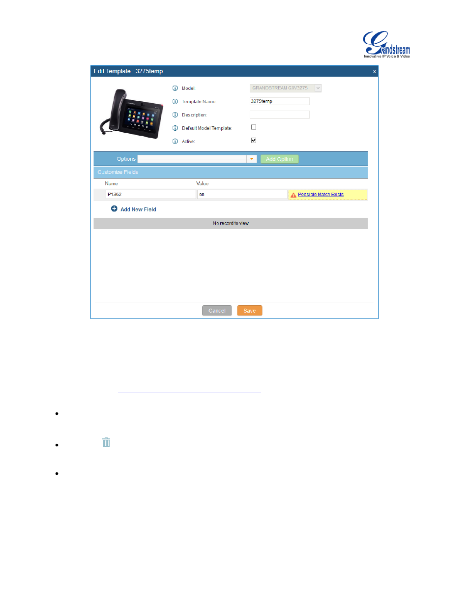 Figure 60: edit model template | Grandstream UCM6510 User Manual User Manual | Page 98 / 314