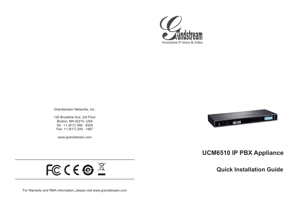 Grandstream UCM6510 Quick Installation Guide User Manual | 20 pages