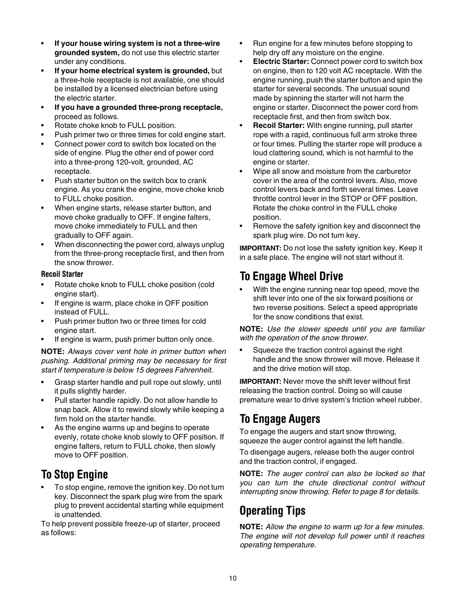 Operating tips | Cub Cadet 1345 SWE User Manual | Page 10 / 28