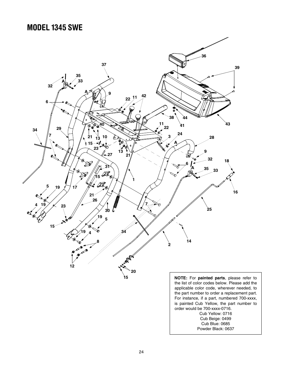 Model 1345 swe | Cub Cadet 1345 SWE User Manual | Page 24 / 28